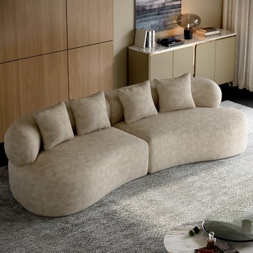 113" Curved Chenille Sectional, 4 Seater Cloud Couch, Light Brown by BEQAIWhereArtMeetsLiving