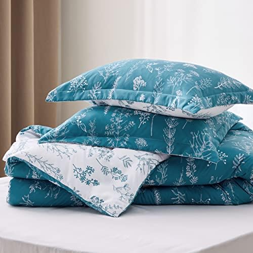 Bedsure Floral Comforter Set Cute Bedding Set King Reversible Teal Blue - Image 6