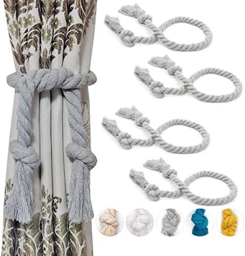 4 Pack Curtain Ties Rope, Outdoor Curtain Tiebacks, Natural Cotton Curtain by Yteseery