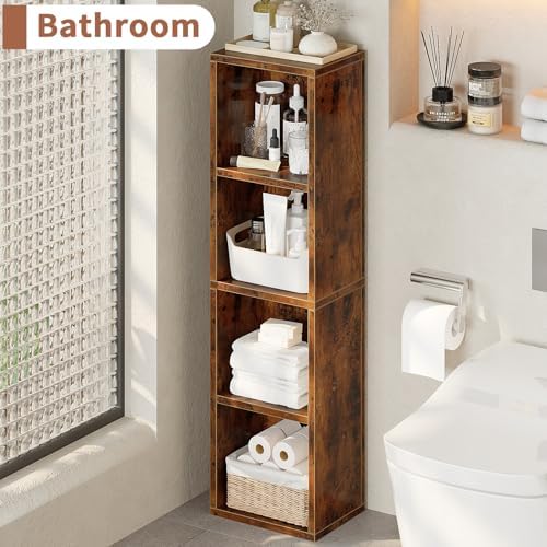Zenira 4 Tier Bookshelf, 4 Cube Storage Organizer, Narrow Bookcase - Image 5
