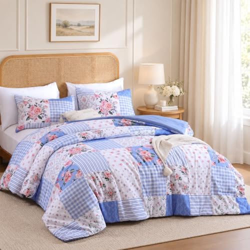 YIKUSH Blue Floral Full Comforter Set, Soft Lightweight All Season Bedding Set - Image 2