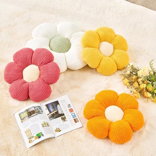 Flower Throw Pillow, Soft Yellow 17.7" Shaped Floor Pillow - Image 3
