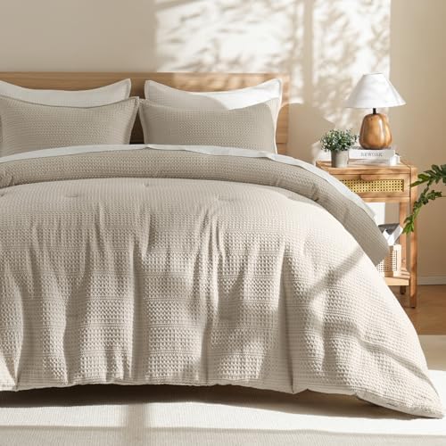 PHF Soft Waffle Comforter Set Queen Size- Comfy Breathable Waffle Weave by PHF