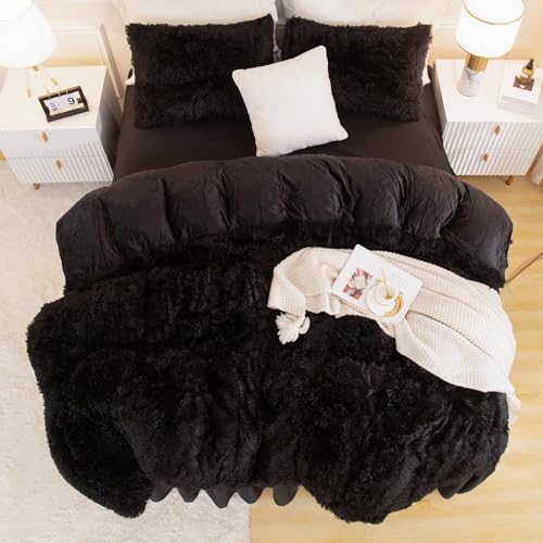 Andency California King Comforter Set Black, Fluffy Faux Fur Warm Bed Set - Image 6