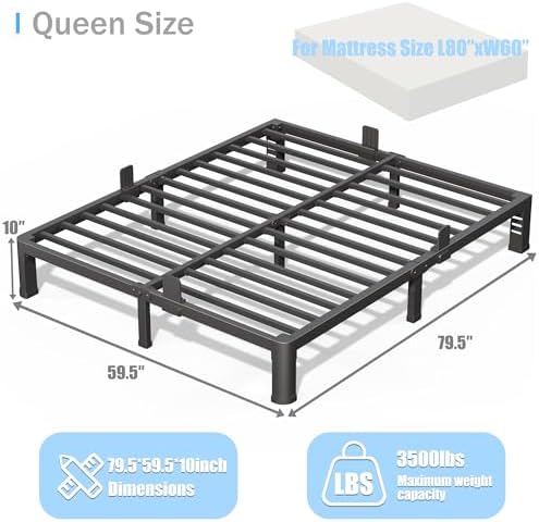 10 inch Queen Bed Frame with Round Corner Legs and Headboard Hole Mattress - Image 3