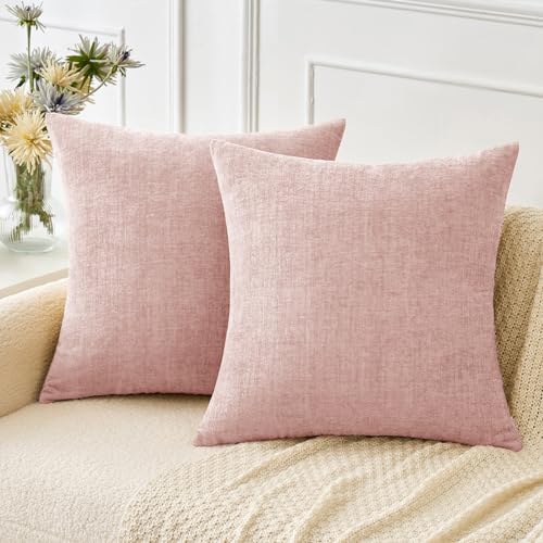 MIULEE Soft Chenille Throw Pillow Covers Pink 18x18 Inch Pack of 2 by MIULEE