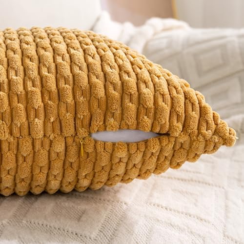 Set of 4 Mustard Yellow Decorative Throw Pillow Covers 12x20 Inch Corduroy - Image 4