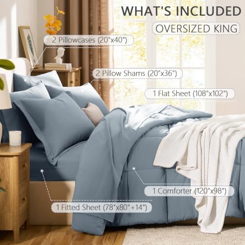 CozyLux Oversized King Comforter Set, 7-Piece Bed in a Bag, Dusty Blue - Image 6