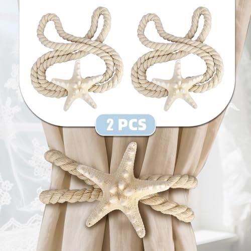 2 Pcs Natural Starfish Curtain Tiebacks, Handmade Woven Rope Curtain Curtain - Image 3
