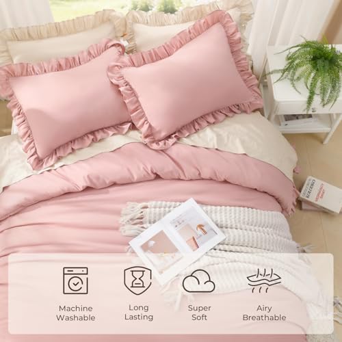 Litanika Twin Comforter Set, 2 Pieces Blush Ruffle Bedding Set - Image 5