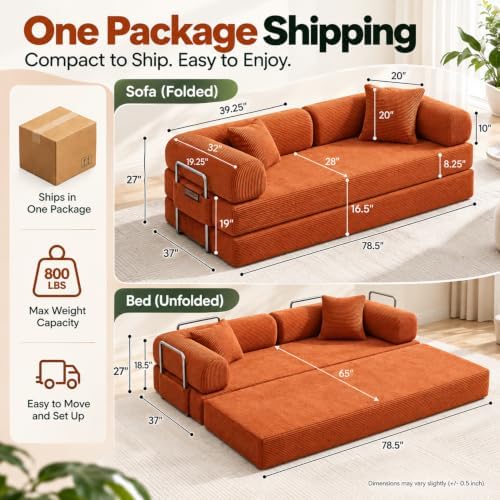 78.8" Convertible Futon Sofa Bed, Boneless Sleeper Couch - Image 2