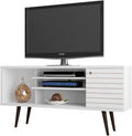 Manhattan Comfort Liberty Mid Century Modern TV Stand for Televisions up to 50 Inches, Bedroom and Living Room Entertainment Center with Storage, Shelves, and Cabinet, 53" Wide, White