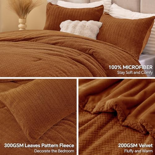 ChiXpace Fleece Twin Size Comforter Set Terracotta, Fluffy Bed Set 2 Pieces - Image 2