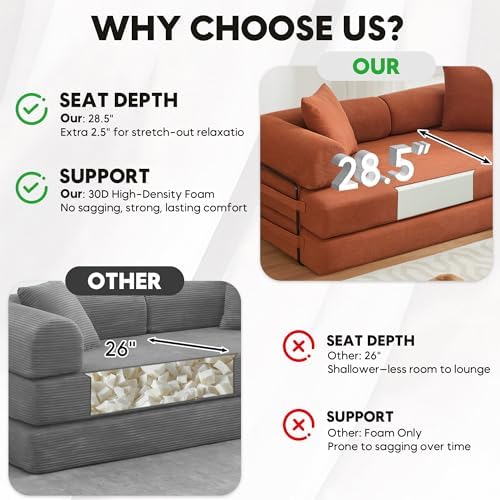 78" Convertible Futon Sofa Bed, Boneless Couches - Image 4