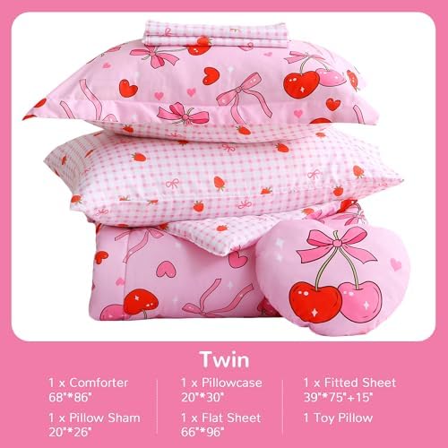 Kids Twin Comforter Sets for Girls 6 Pieces Pink Bedding Set for Teens - Image 6