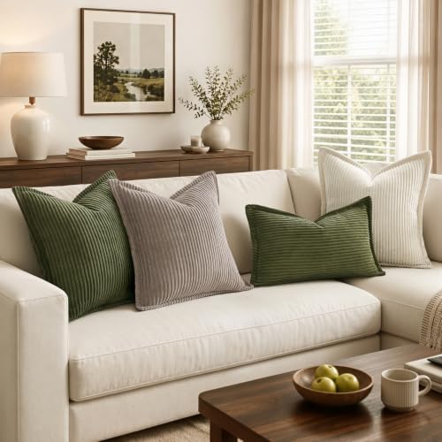 MIULEE Couch Pillow Covers 20x20 Olive Green Textured Corduroy - Image 4
