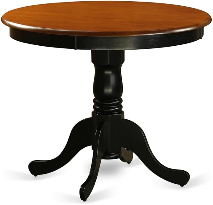 East West Furniture ANPF3-BLK-C 3 Piece Kitchen Table & Chairs Set Contains a Round Dining Room Table with Pedestal and 2 Linen Fabric Upholstered Chairs, 36x36 Inch, Black & Cherry