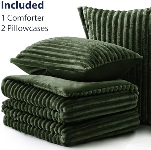 EXQ Home Fluffy Comforter Set King Size, 3 Pieces Bed Set, Olive Green - Image 6