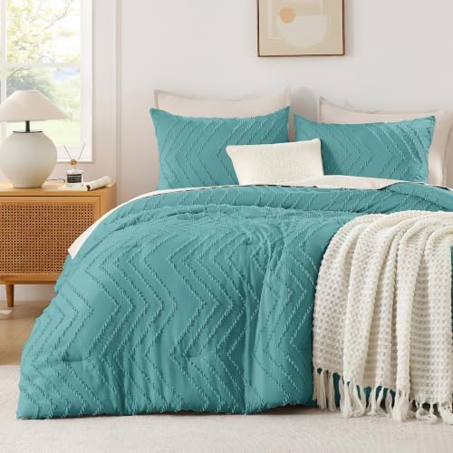 Andency Grayish Teal Comforter Set King Size, 3 Pieces Soft Bedding Set - Image 2