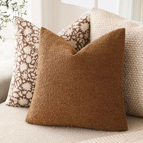 Foindtower Decorative Textured Boucle Throw Pillow Covers 16x16 Hazel Brown - Image 5