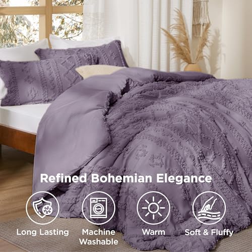 Bedsure Boho Grayish Purple Comforter Set Queen, Bedroom Decor Bedding Set - Image 3