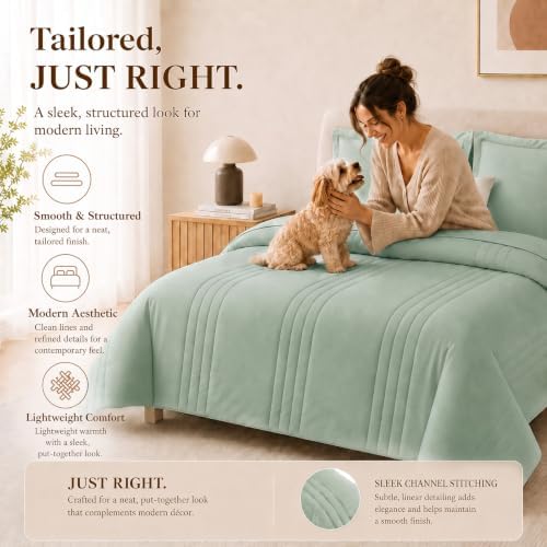 CozyLux King Size Comforter Set Sage Green - Image 4