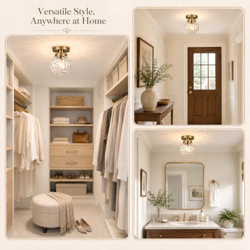 Small Semi Flush Mount Ceiling Light Fixtures, Vintage Globe Hammered Clear - Image 4