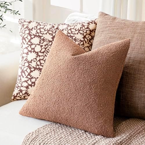 Foindtower Textured Boucle Throw Pillow Covers 18x18 Dusty Orange Hazel - Image 5