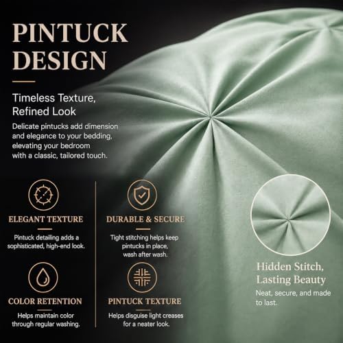 CozyLux Queen Comforter Set Sage Green, 7 Pieces Pintuck Bed in a Bag - Image 4