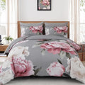 Pink and Grey Comforter Set Full Size 7 Piece Bed in a Bag, Floral Printed on by Dobuyly