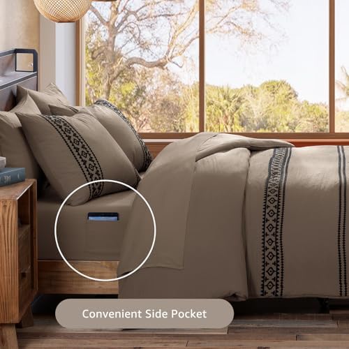 MaiRêve Embroidery King Size Comforter Set 7 Pieces Taupe Grey Bed in a Bag - Image 5