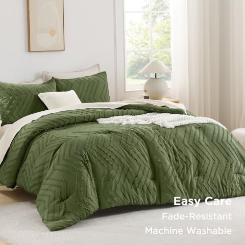 Andency Dark Olive Green Oversized King Comforter Set 120x98 Extra Large - Image 4