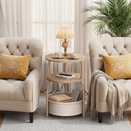 Round End Table with Storage Basket, Side Table Living Room - Image 5