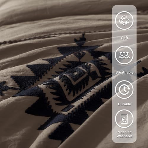 MaiRêve Embroidery King Size Comforter Set 7 Pieces Taupe Grey Bed in a Bag - Image 6