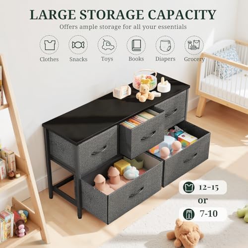 5-Drawer Dresser for Bedroom, Anti-Tip Wide Storage Organizer Fabric - Image 5