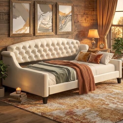 Twin Daybed, Twin Size Luxury Tufted Button Daybed, Upholstered Twin Daybed by LZLEISUREZONE