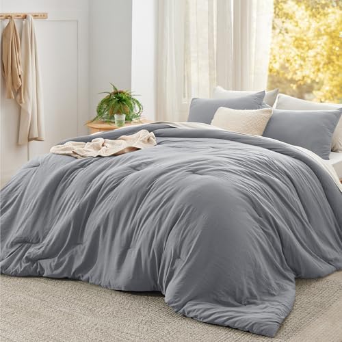 Bedsure Super King Comforter Prewashed Bedding Set 3Pcs Grey 120"x120" by BEDSURE