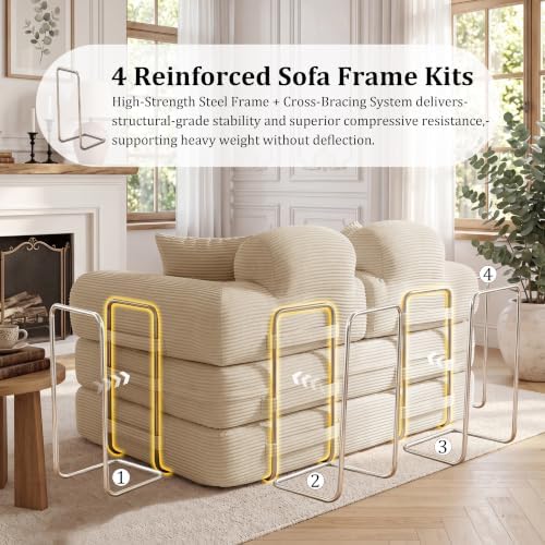 Convertible Sofa Couch Bed, Folding Corduroy Floor Compression Loveseat Sleeper - Image 4