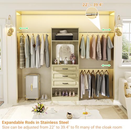 Unikito 8FT Closet System with Mirror, 3 Telescopic Hanging Rods, 3 Drawers - Image 6
