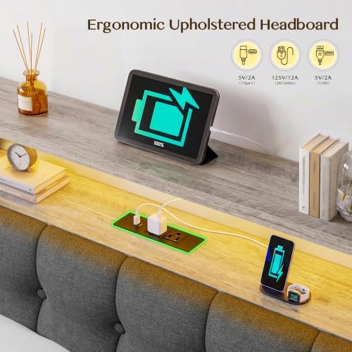King Bed Frame with Upholstered Headboard & Charging Station - Image 5