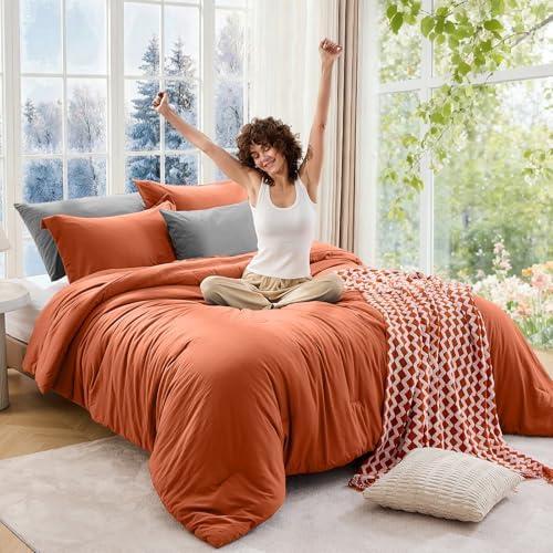 MUXHOMO Queen Comforter Set, 3-Piece All-Season Bedding, Burnt Orange - Image 4