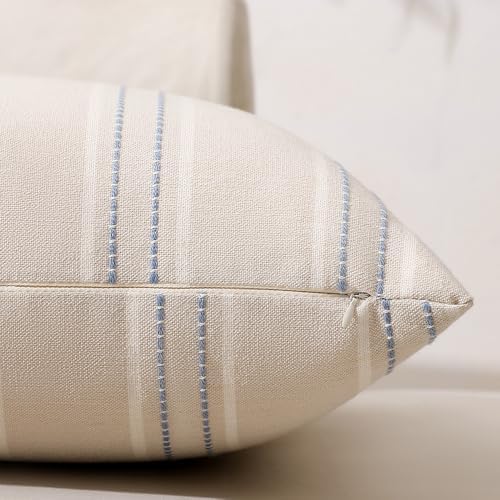 Hckot Dusty Blue Throw Pillows Covers 12x20 Linen Stripe Pillow Covers - Image 3