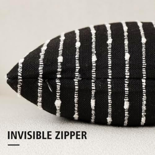 Foindtower Decorative Striped Boucle Throw Pillow Covers 20x20 Inch Black - Image 3