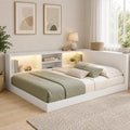 Full Floor Bed with Storage, L-Shaped Corner Bed, Charging & LED by OYUMOENTS