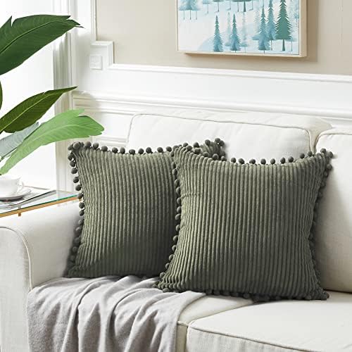 Fancy Homi Pack of 2 Olive Green Decorative Throw Pillow Covers 16x16 Inch - Image 6