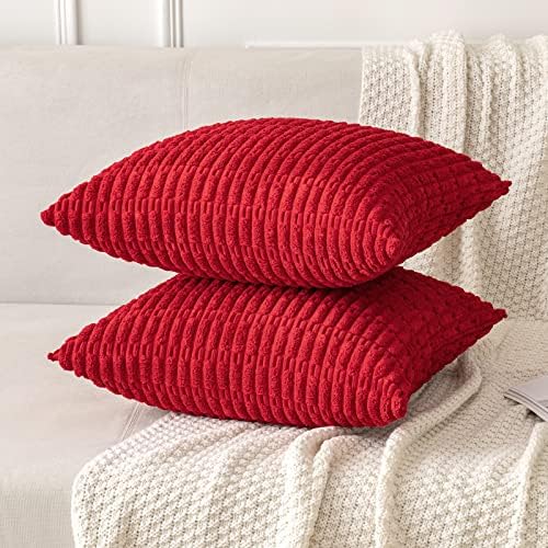 MIULEE Christmas Corduroy Decorative Pillow Covers 20x20 Red Pack of 2 - Image 5