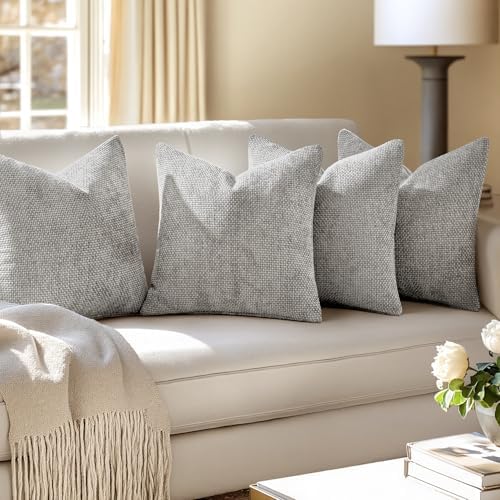 MIULEE Soft Decorative Chenille Pillow Covers Light Gray 18x18 Pack of 4 - Image 5