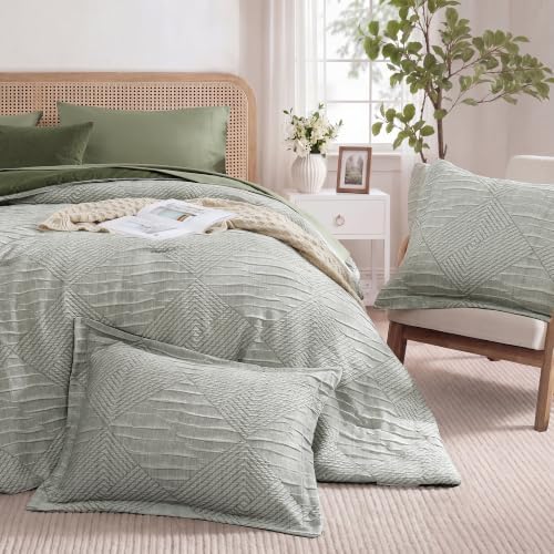 Full Size Comforter Set Light Olive Green Boho Bedding Set 7 Pieces - Image 5