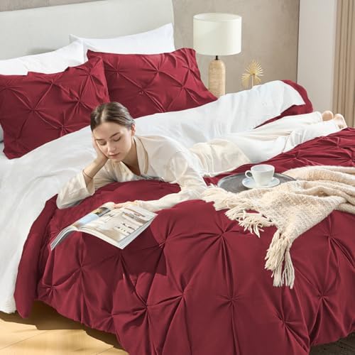 Andency Full Pinch Pleat Burgundy Comforter Set 3 Piece Bedding - Image 4