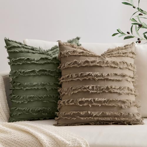 MIULEE Boho Linen Striped Throw Pillow Covers 20x20, Khaki Brown - Image 4